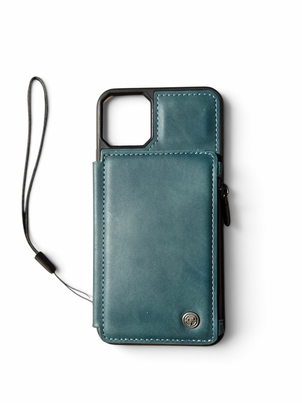 Leather Wallet Phone Case with Wrist Strap - Teal